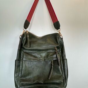 Modern+Chic Olive Green Backpack with Adjustable and Removable Strap